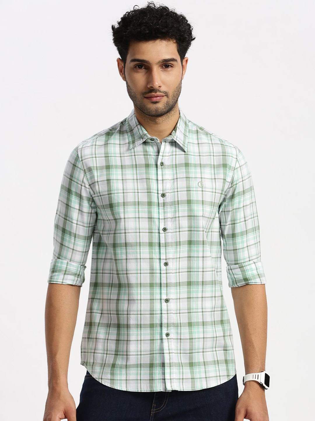 

Grit and Flair Men Slim Fit Tartan Checks Opaque Checked Casual Shirt, Green