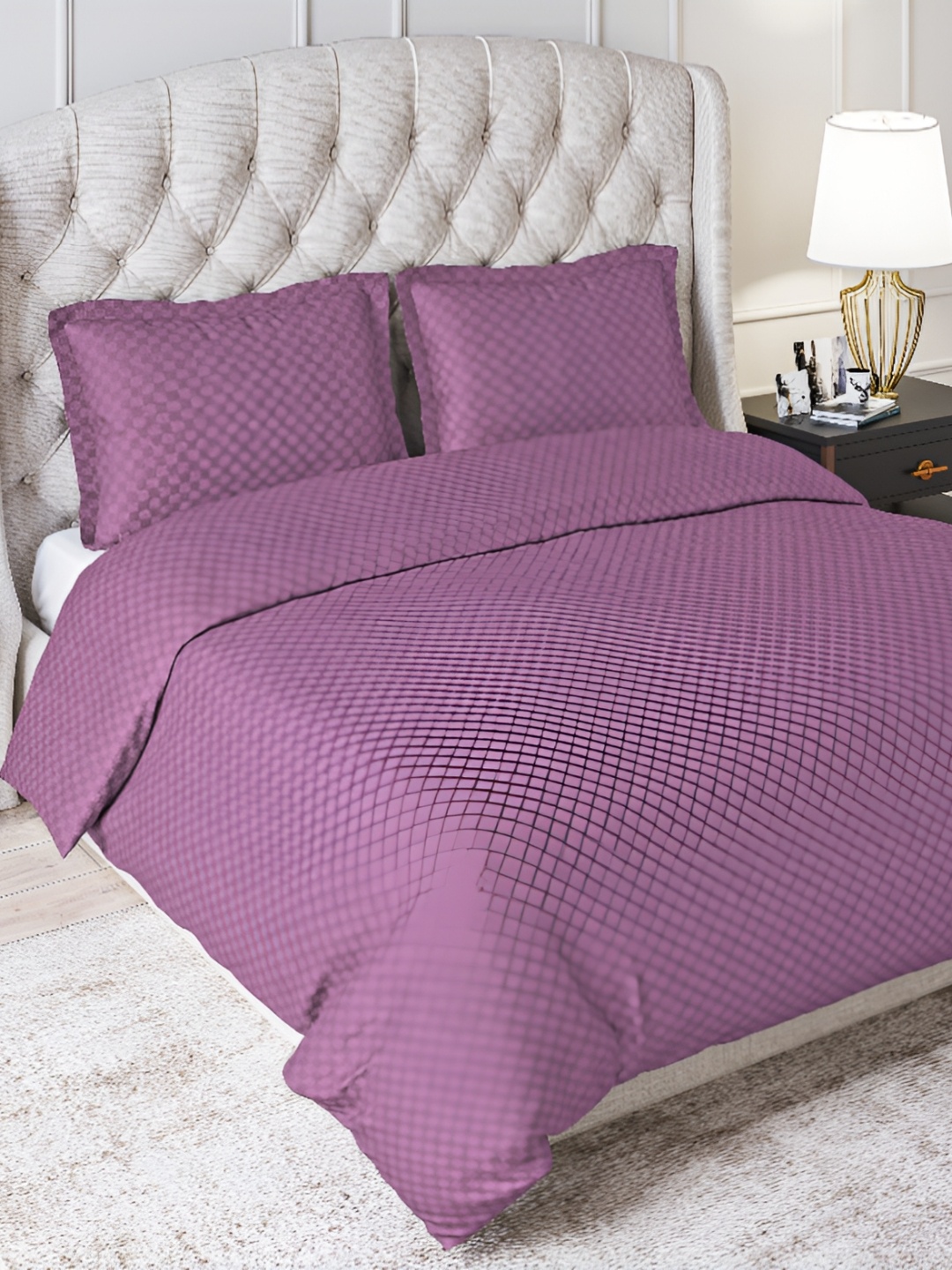 

Trance Home Linen Plum 300TC Jacquard Queen Duvet Cover & 2 Pillow Covers 2.33m X 2.59m, Violet