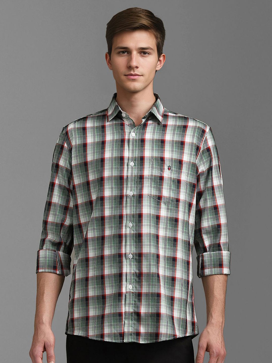 

Louis Philippe Sport Men Slim Fit Opaque Checked Casual Shirt, Green