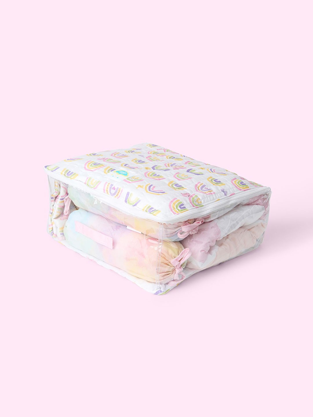 

Fancy Fluff Pink & White Printed Organic Storage Bag