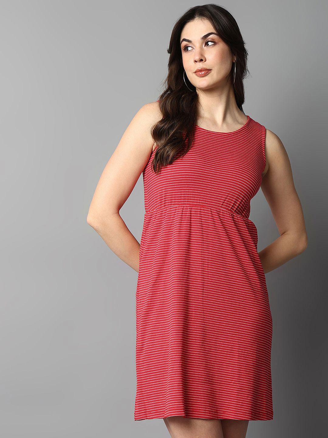 

The Roadster Lifestyle Co Striped Above Knee Dress, Red