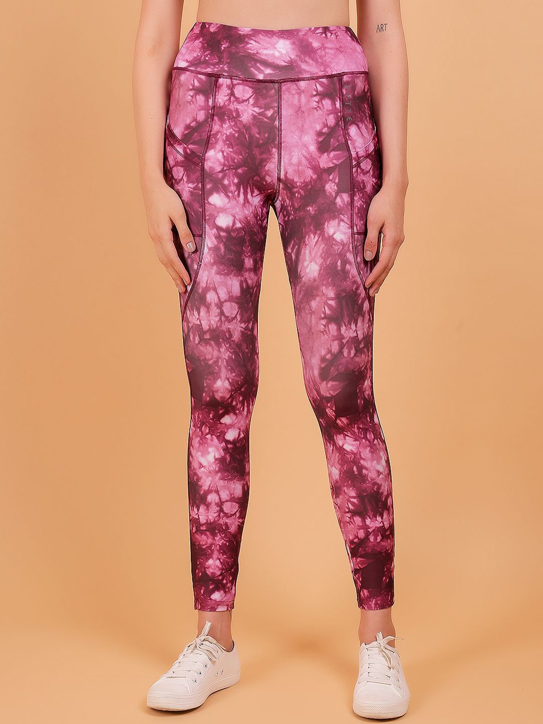

N-Gal Women Printed Dry-Fit Tie & Dye Athletic Sports Tights, Burgundy