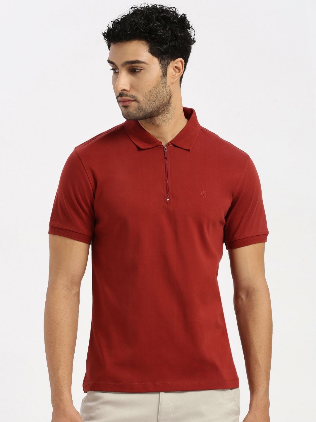 

Grit and Flair Men Polo Collar T-shirt, Red