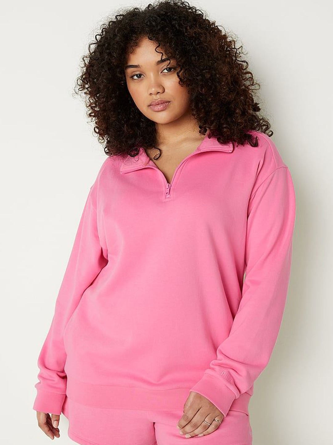 

Victoria's Secret Women Shirt Collar Long Sleeves Sweatshirt, Pink