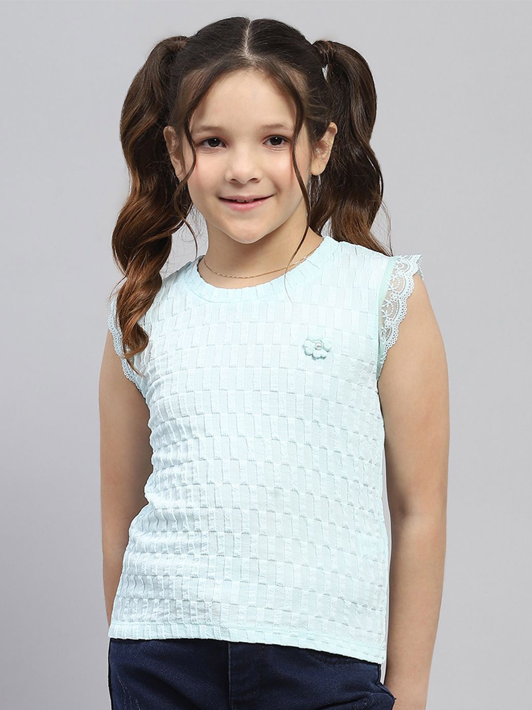 

Monte Carlo Girls Self Design Sleeveless Top, Blue