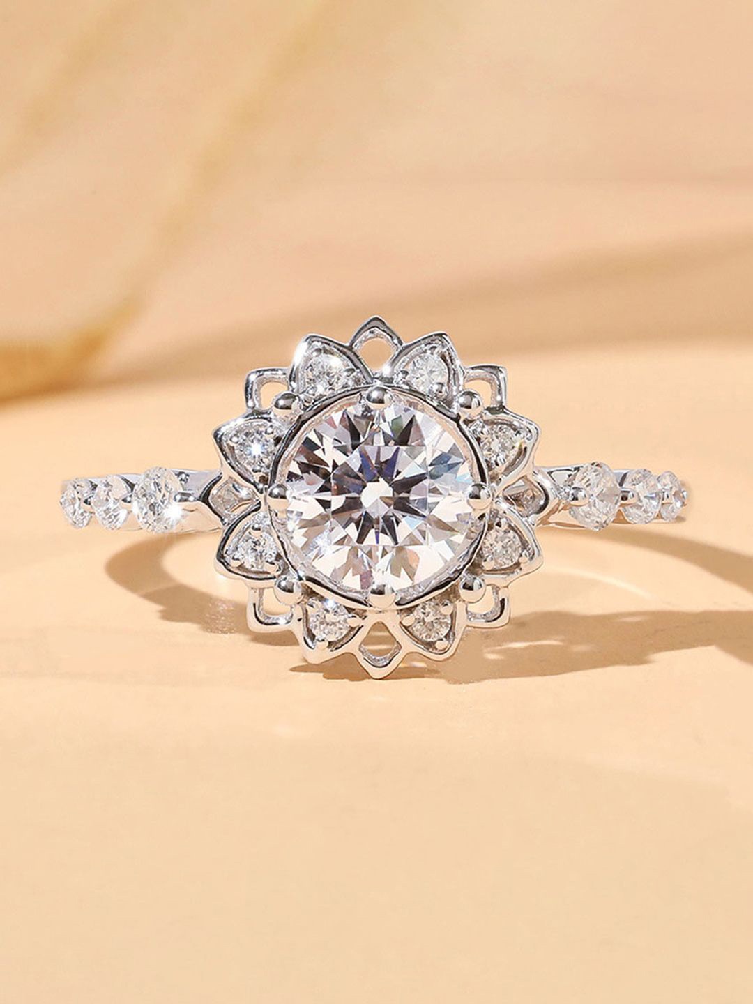 

Designs & You Silver-Plated Crystals Stone Studded Adjustable Finger Ring