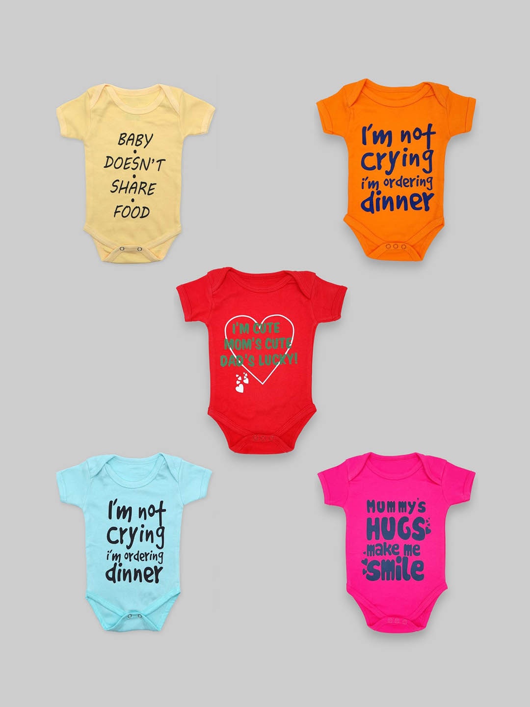 

BAESD Kids Infants Pack Of 5 Printed Cotton Bodysuits, Red