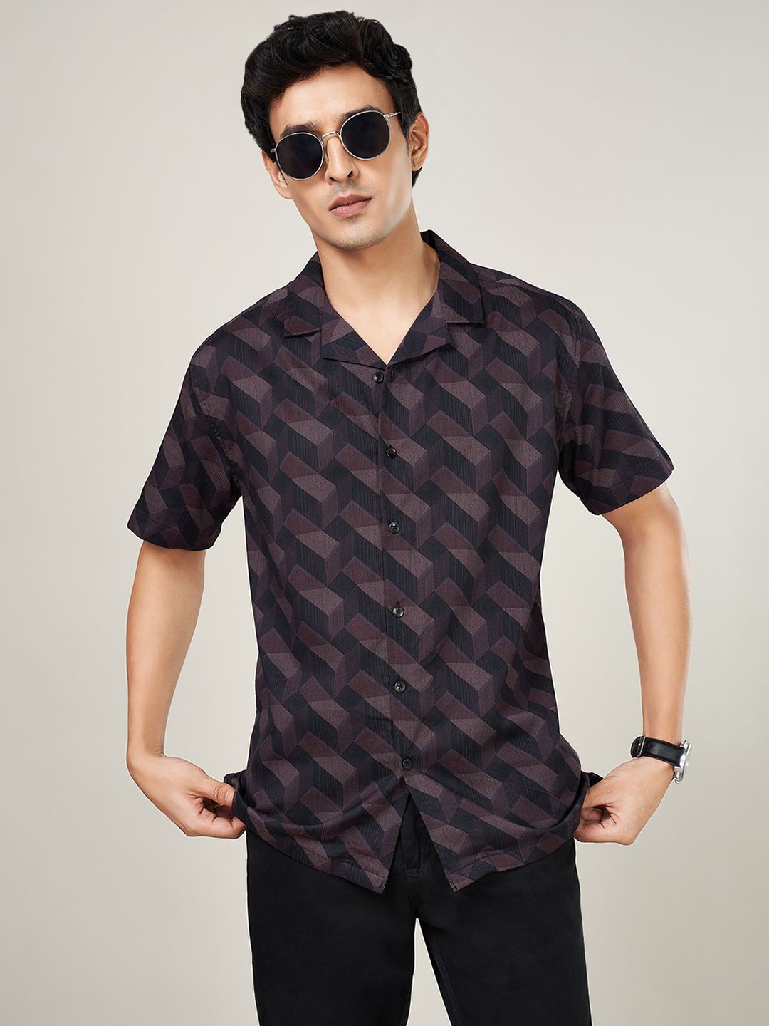 

BYFORD by Pantaloons Men Opaque Printed Casual Shirt, Maroon