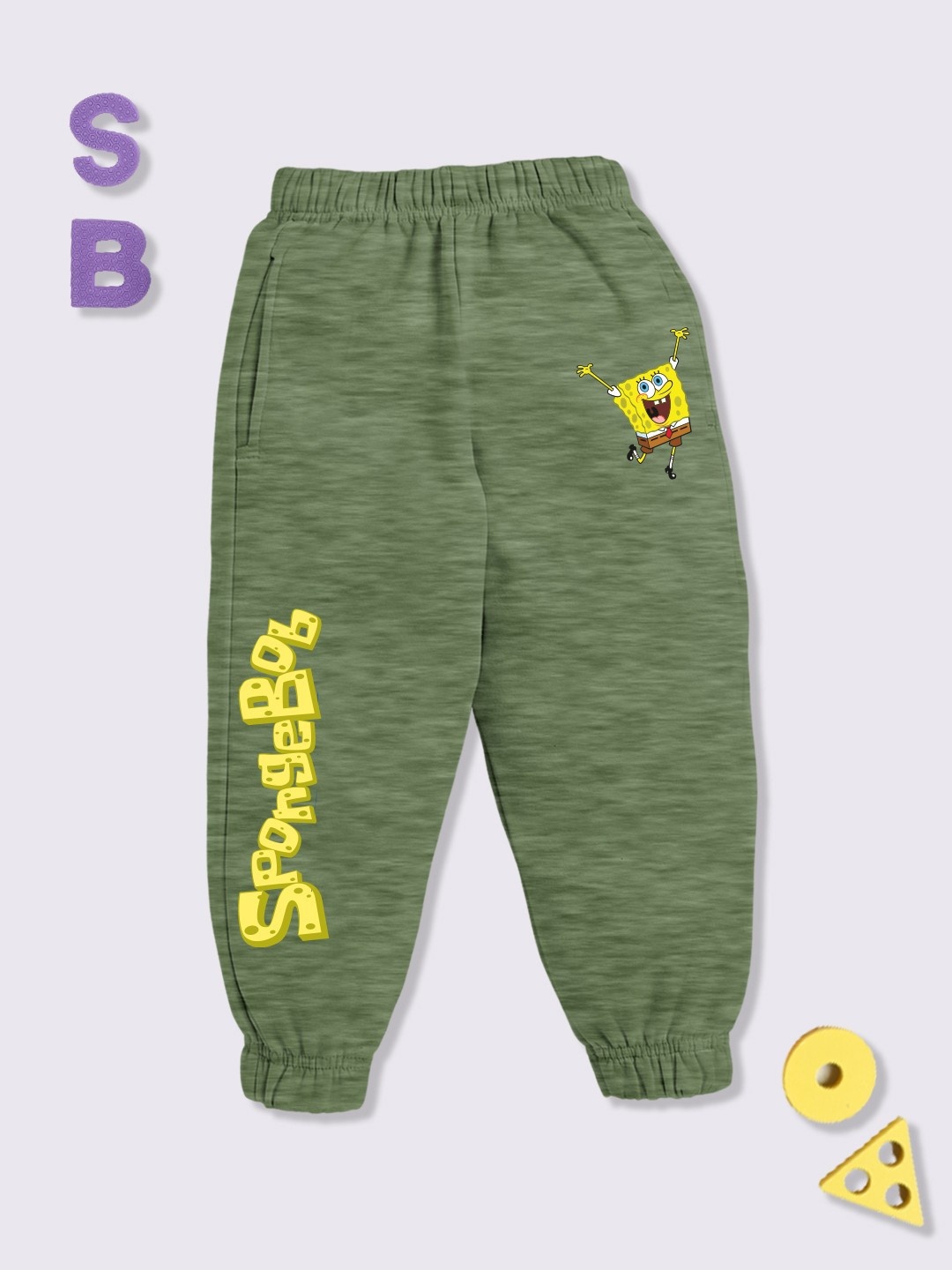 

YK X Minute Mirth Boys SpongeBob Printed Joggers, Green