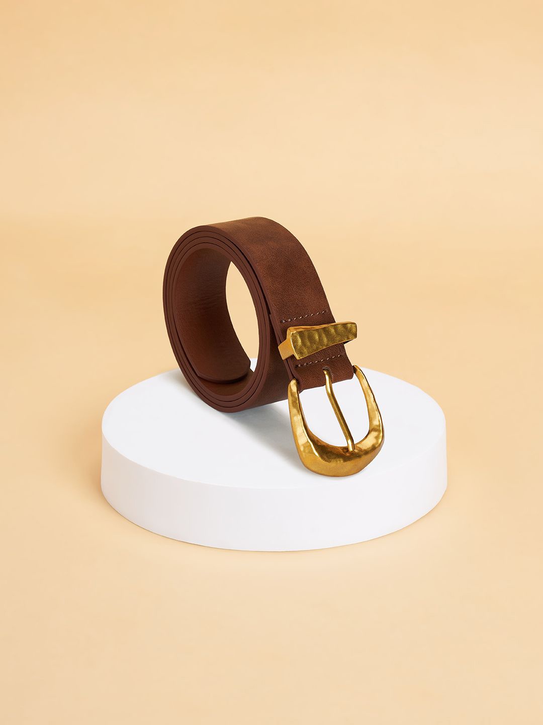 

Forever Glam by Pantaloons Women Textured PU Casual Belt, Tan