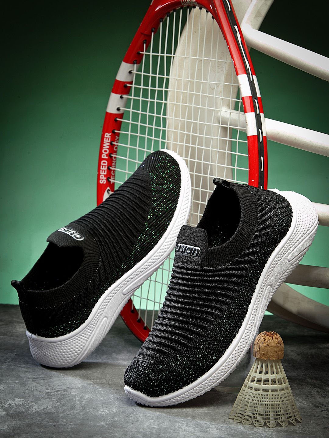 

ASIAN Women Woven Design Slip-On Sneakers, Black