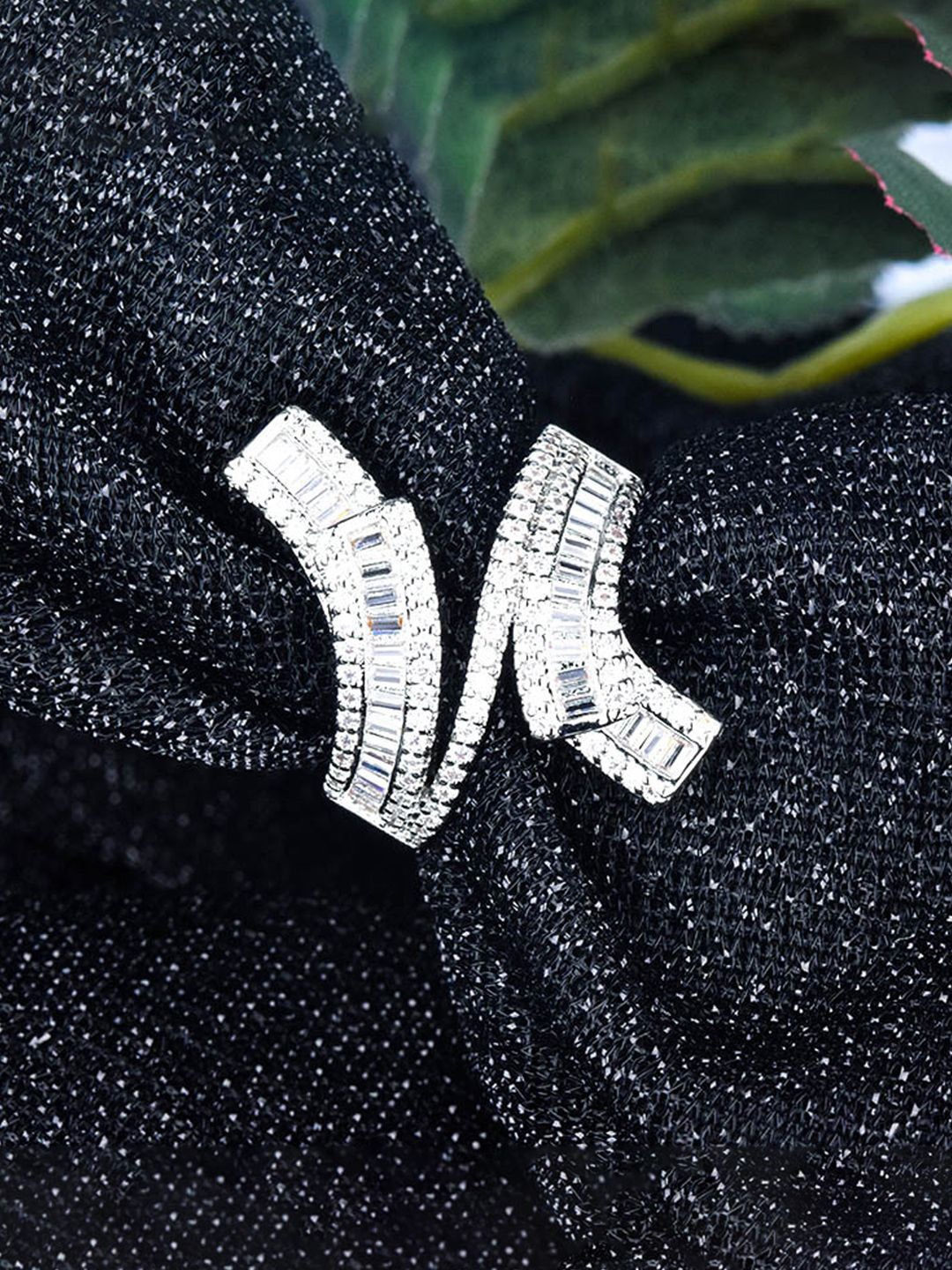 

Designs & You Silver Plated American Diamond Stone Studded Finger Ring