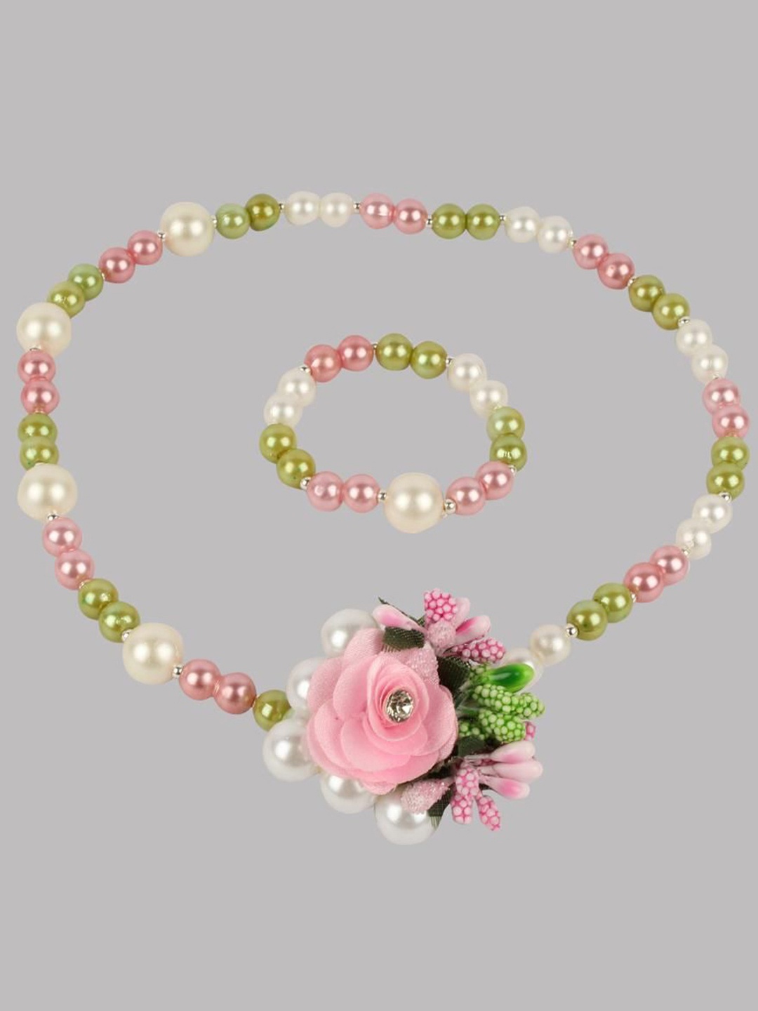 

Daizy Girls Flower Stone Studded & Pearls Beaded Jewellery Set, Silver