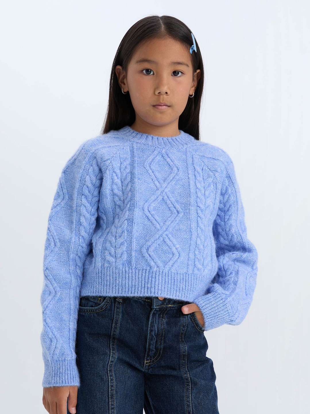 

DeFacto Girls Cable Knit Pullover Sweaters, Blue
