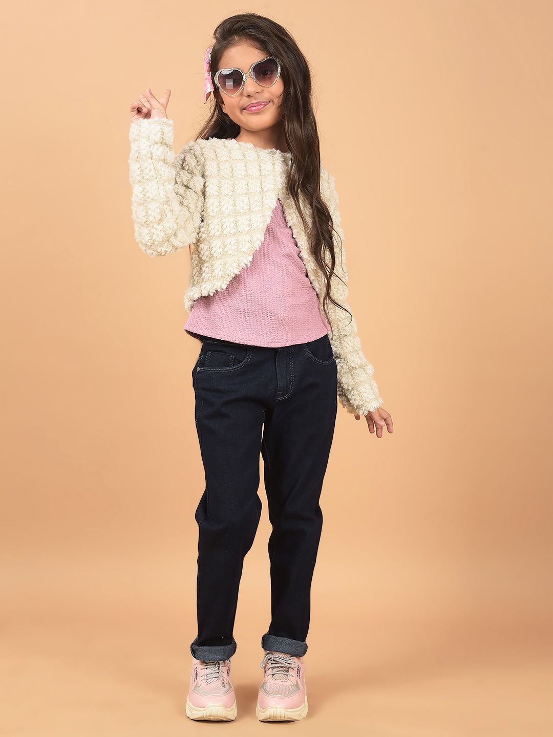 

Crimsoune Club Girls Crop Cardigan, Beige