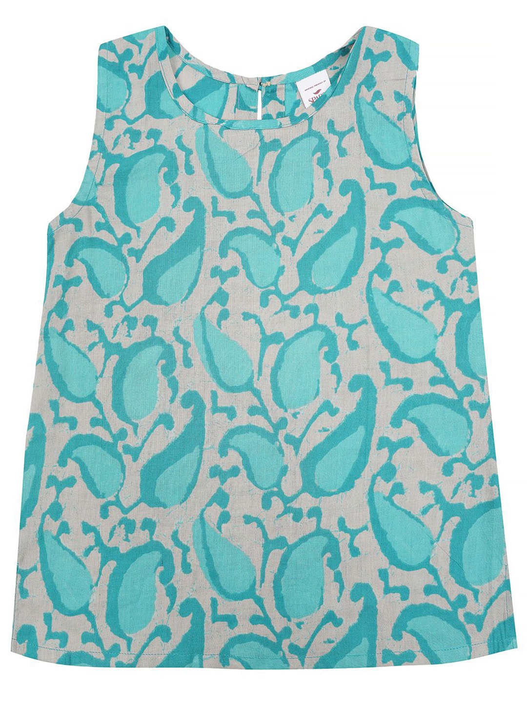 

SPARSA Print Cotton Top, Turquoise blue