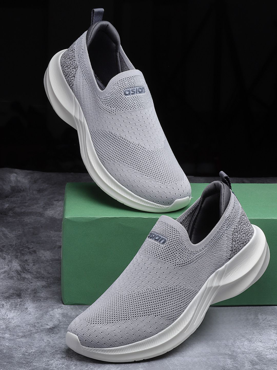 

ASIAN Men Woven Design Slip-On Sneakers, Grey