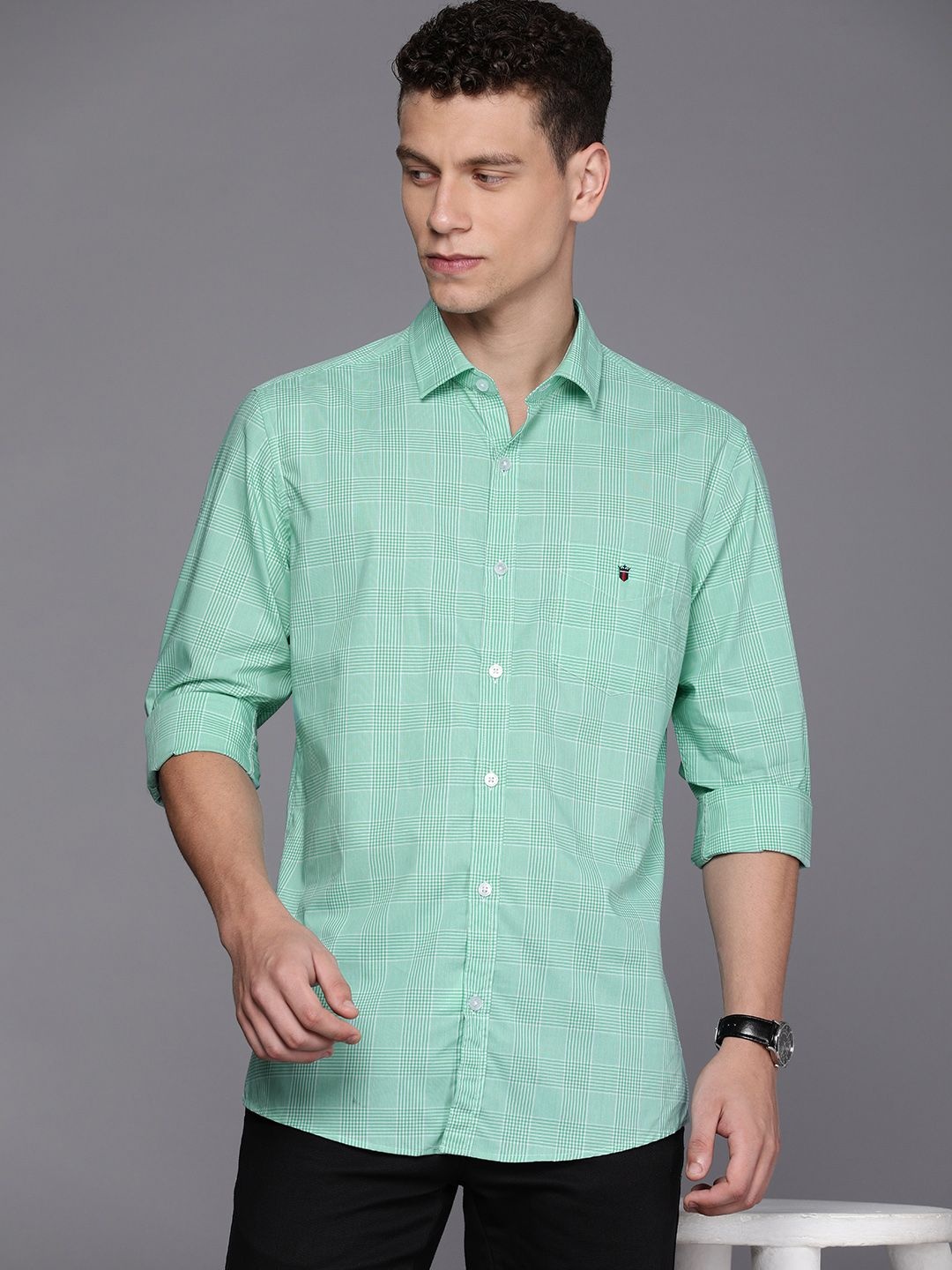 

Louis Philippe Sport Pure Cotton Slim Fit Checked Casual Shirt, Green