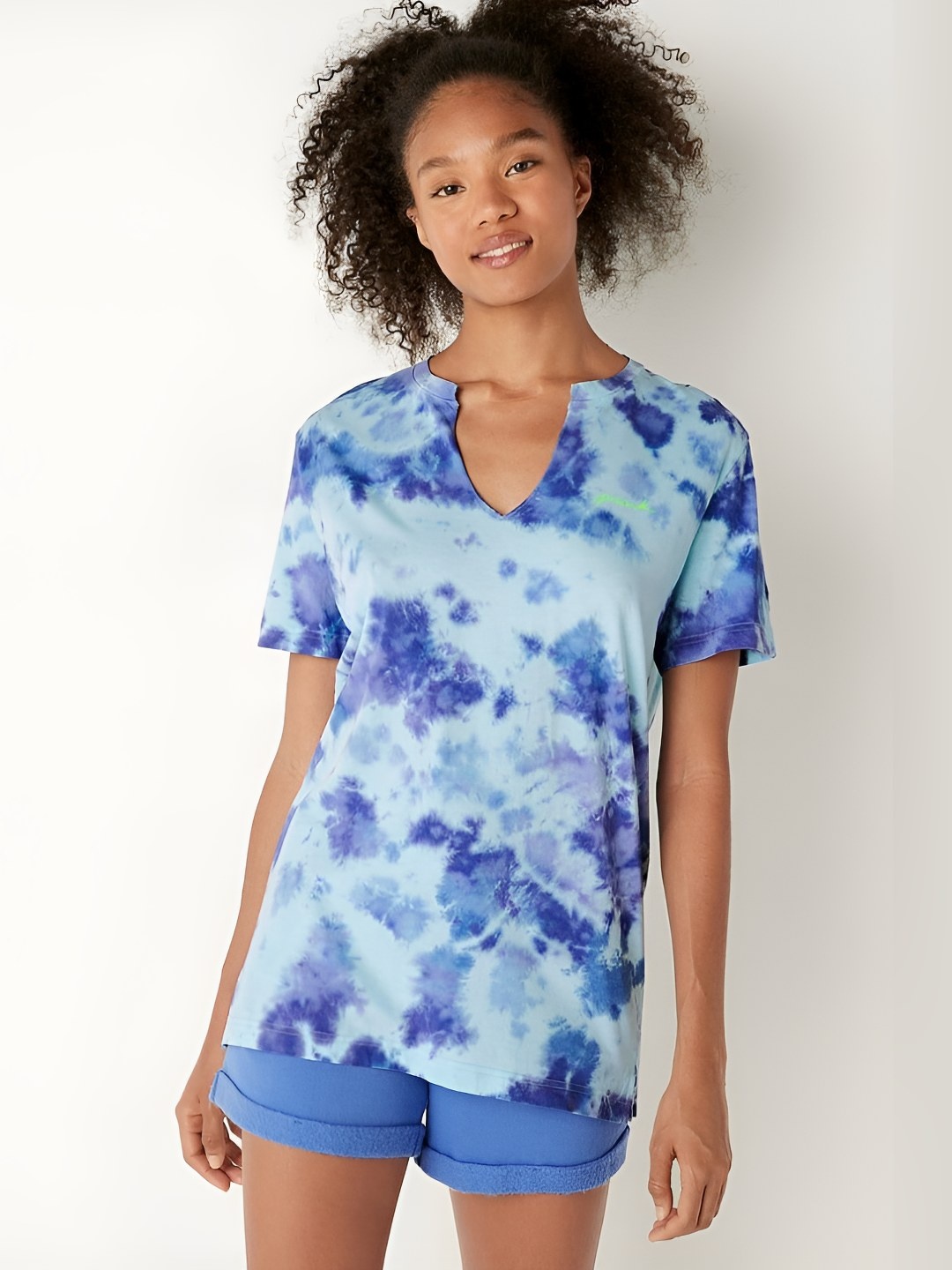 

Victoria's Secret Women Dyed Round Neck Cotton T-shirt, Blue