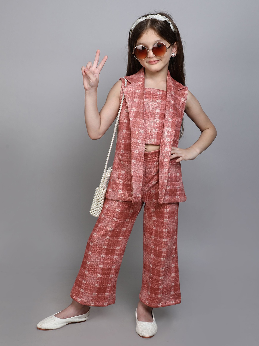 

taffykids Girls Printed Top with Trousers, Peach