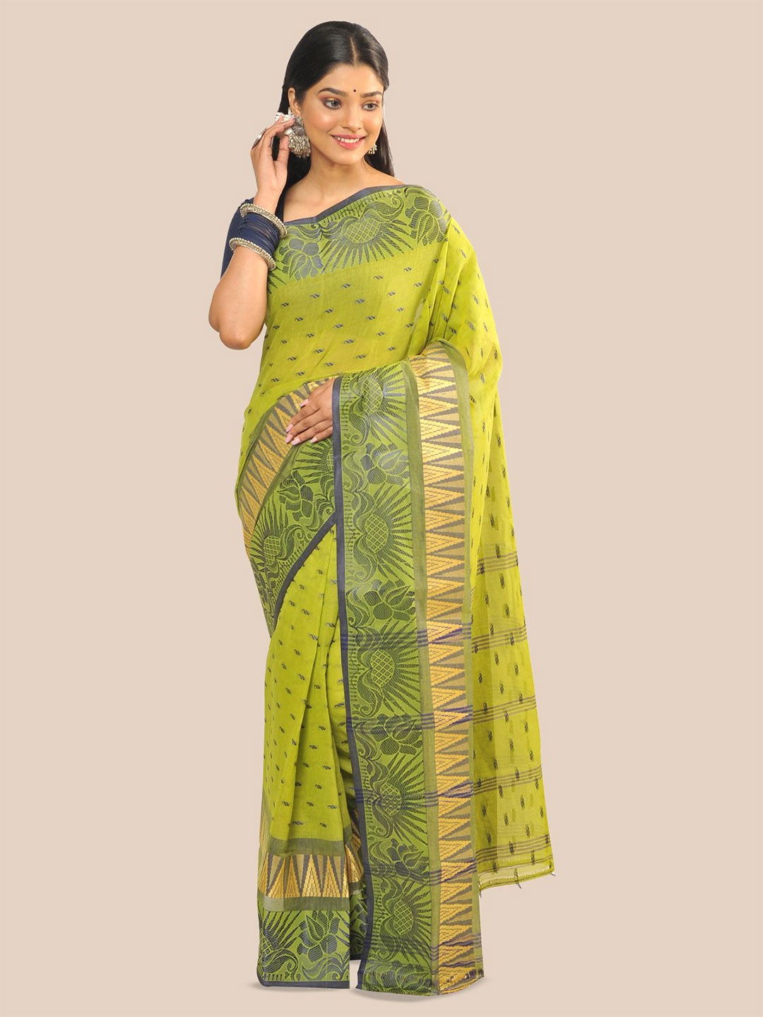 

RAJ SAREE HOUSE Woven Design Pure Cotton Taant Saree, Green