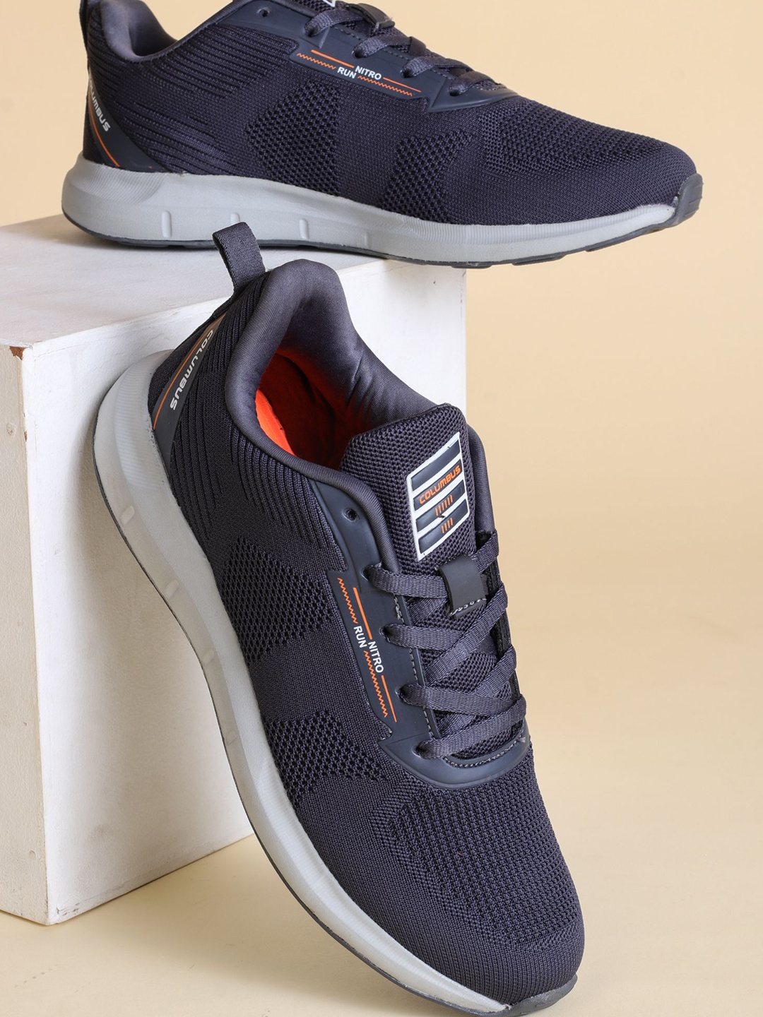 

Columbus Men Mesh Lace-Ups Running Non-Marking Shoes, Navy blue