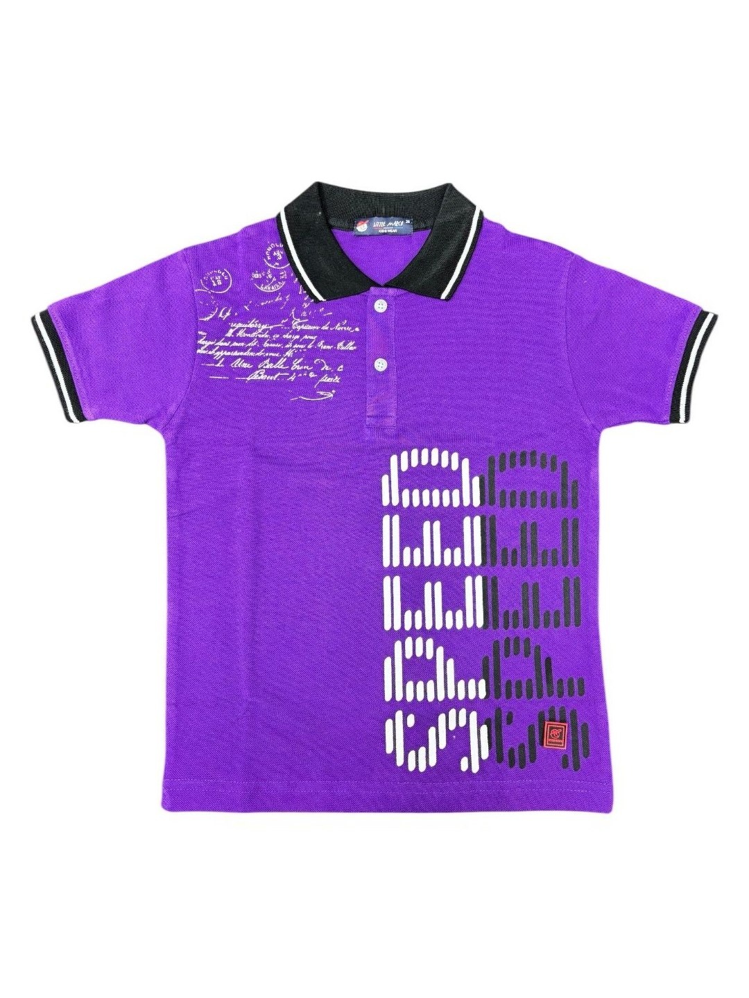 

Little Marco Boys Typography Printed Polo Collar Pockets T-shirt, Purple