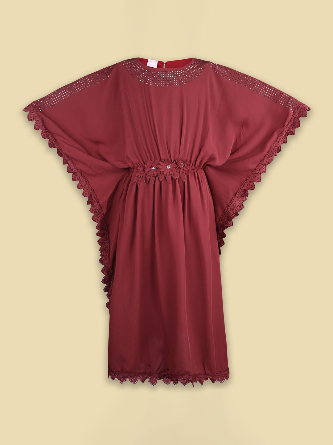 

Wish Karo Kimono Sleeve Satin Fit & Flare Dress, Maroon