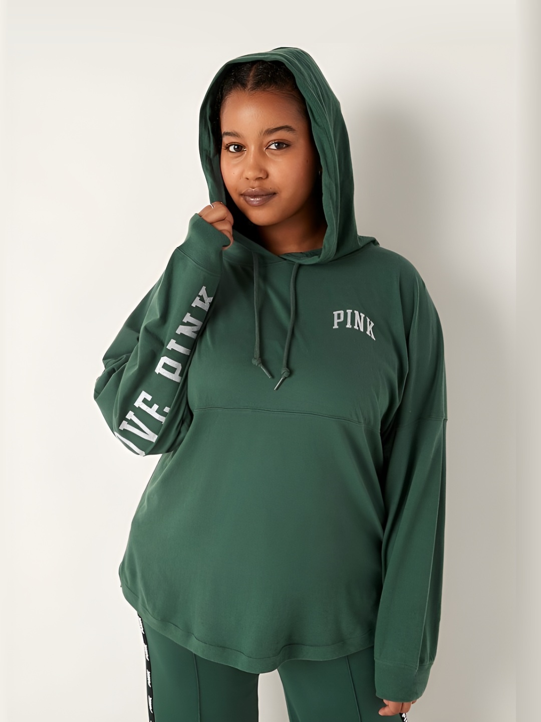 

Victoria's Secret Women Typography Printed Hood Cotton Relaxed Fit T-shirt, Green