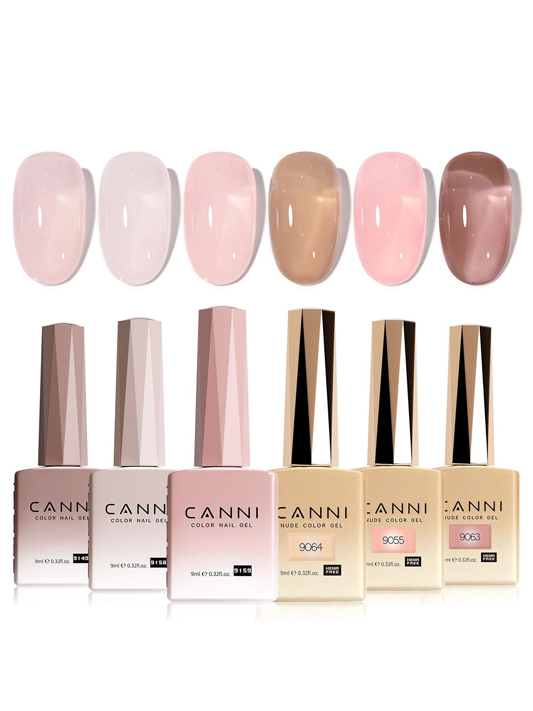 

CANNI Set Of 6 Hema Free Gel Nail Polish - 9 ml Each- 2345, Peach