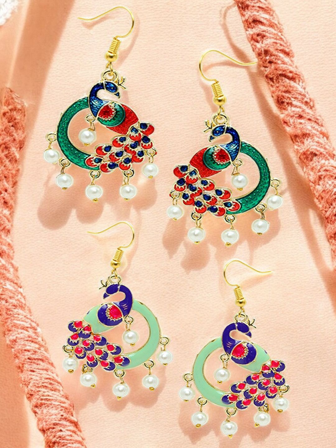 

OOMPH Peacock Shaped Drop Earrings, Green