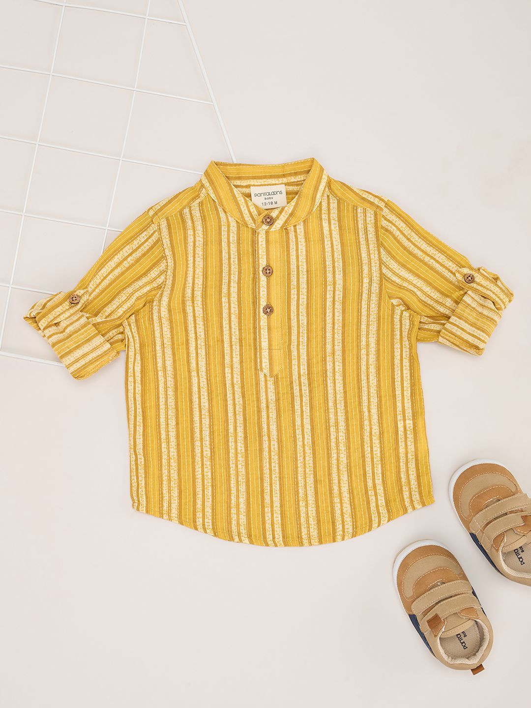 

Pantaloons Baby Boys Opaque Striped Party Shirt, Yellow