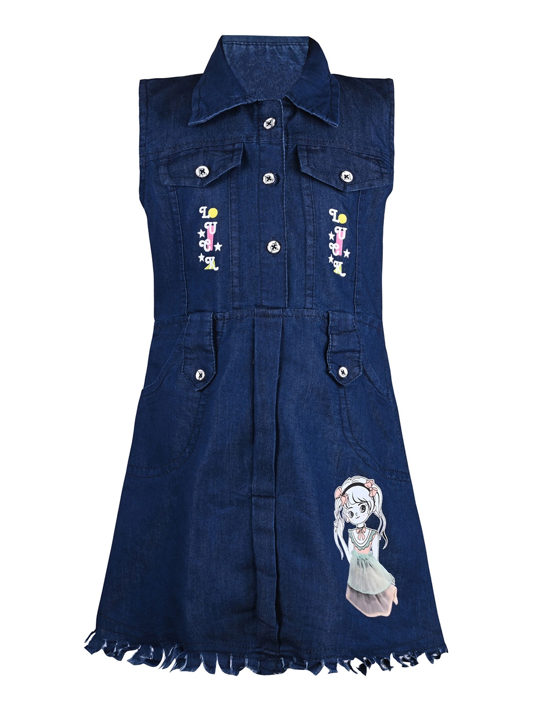 

Wish Karo Print Denim Fit & Flare Dress, Navy blue