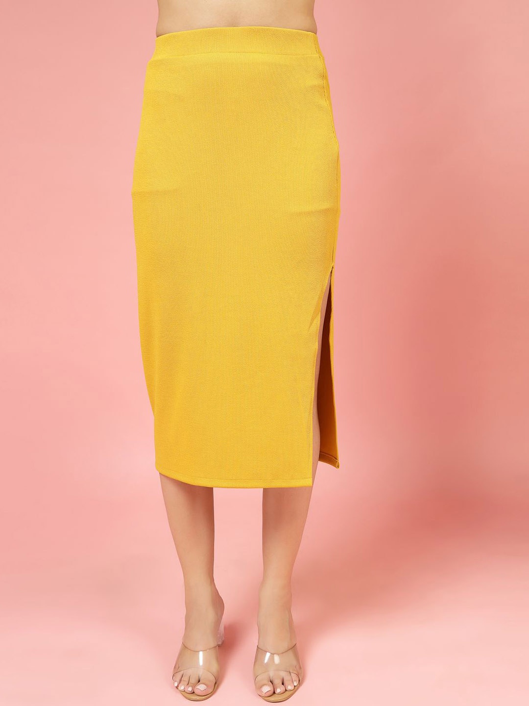 

Oomph! Midi Pencil Skirt With Side Slit, Yellow