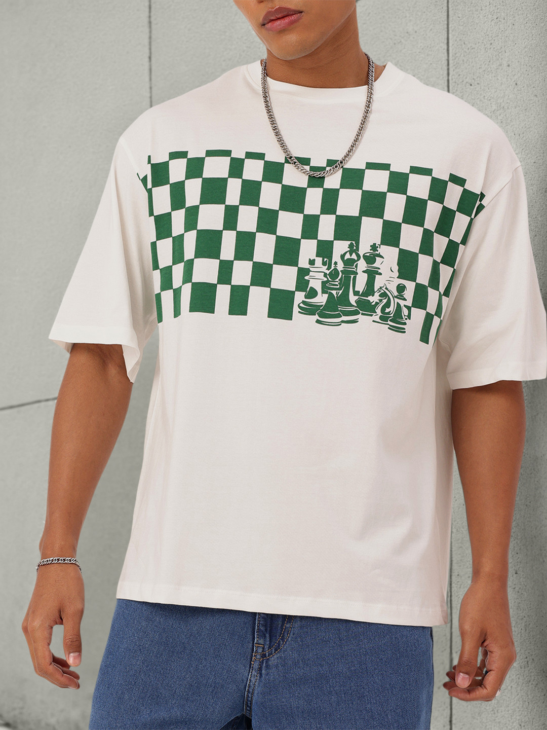 

Kook N Keech City Checkerboard Print Oversized Fit T-shirt, White