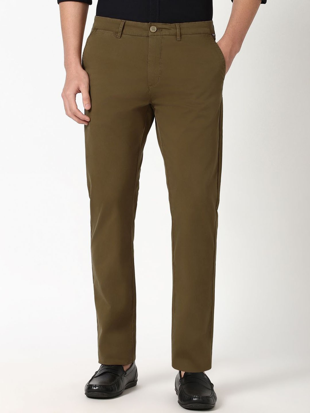 

Peter England Casuals Men Mid-Rise Slim Fit Trousers, Brown