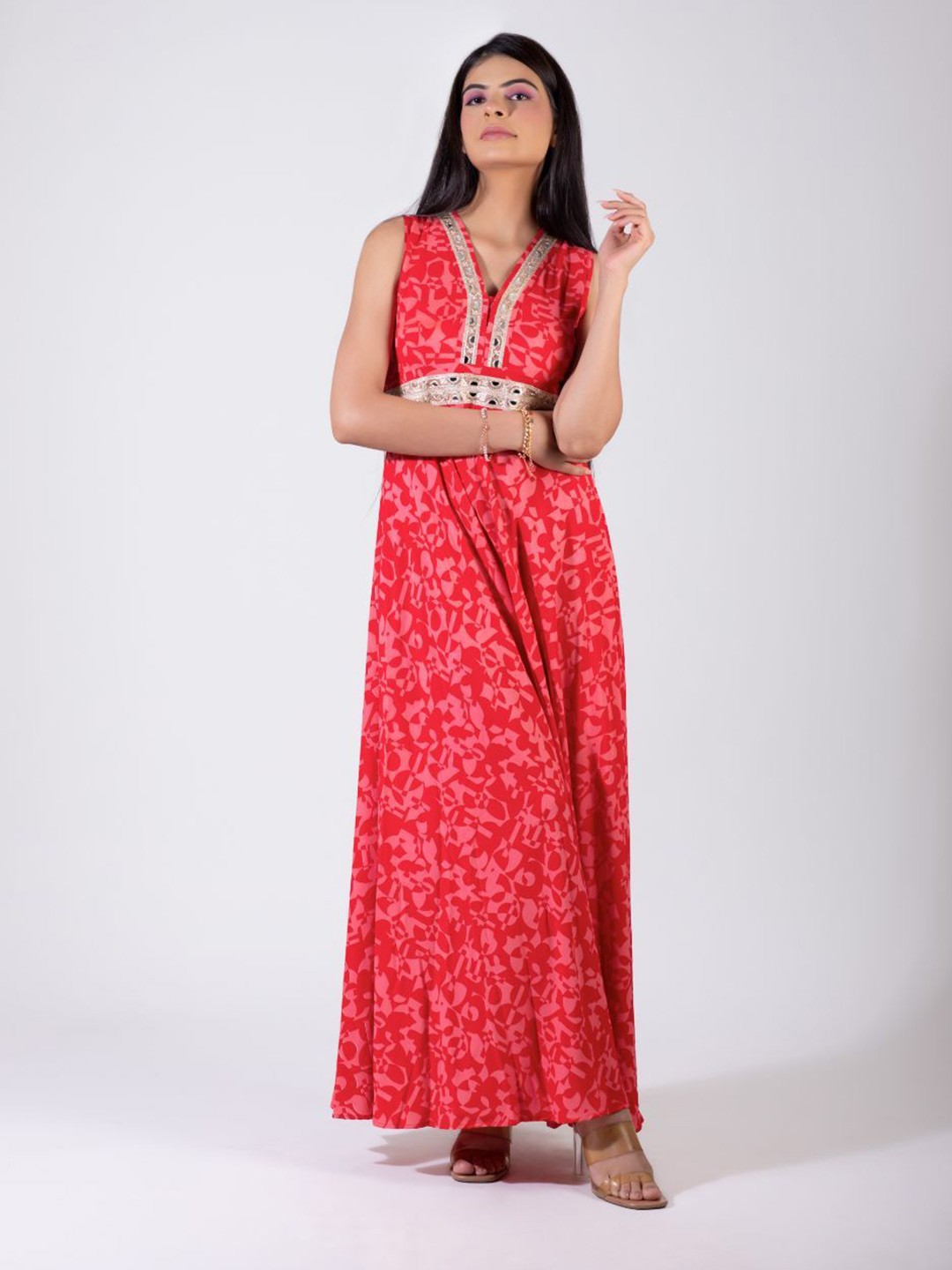 

SUNFAIRY Printed Cotton Maxi Dress, Red