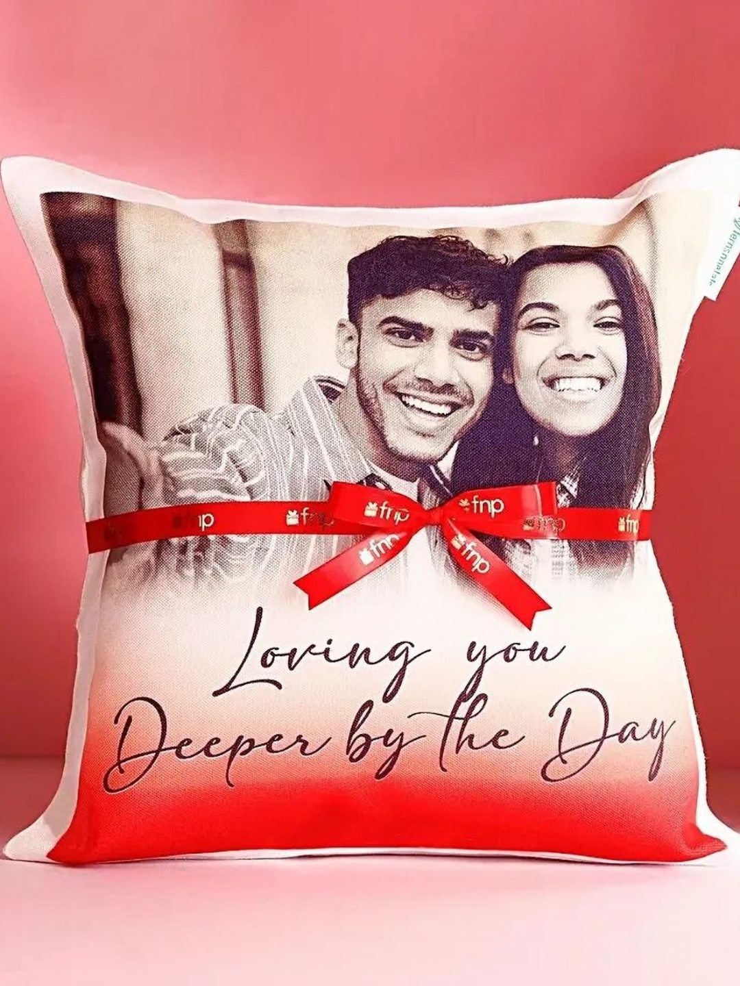 

fnp Red & White Printed Square Shaped Pre-Filled Cushion