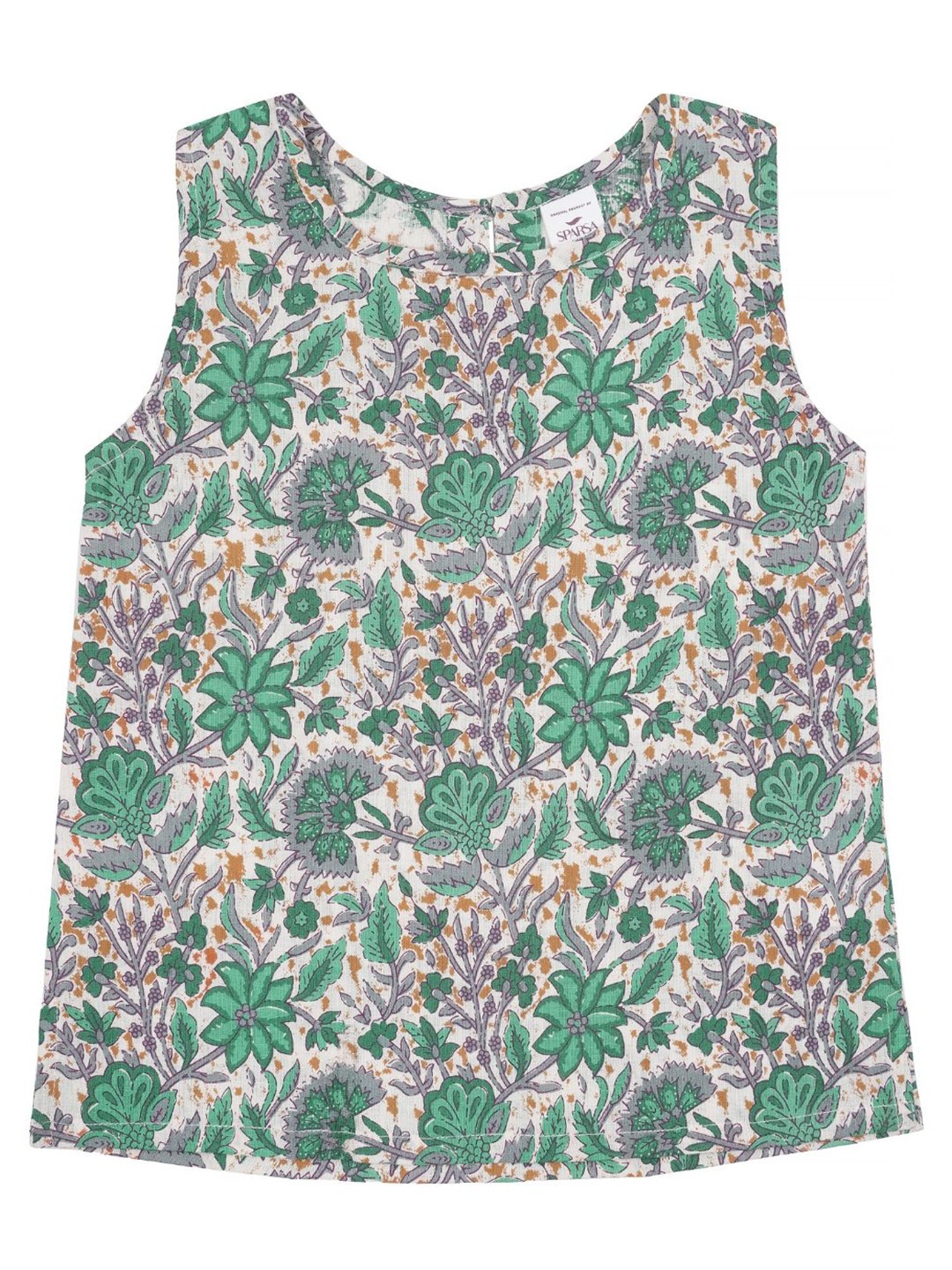 

SPARSA Tropical Print Cotton Top, Green