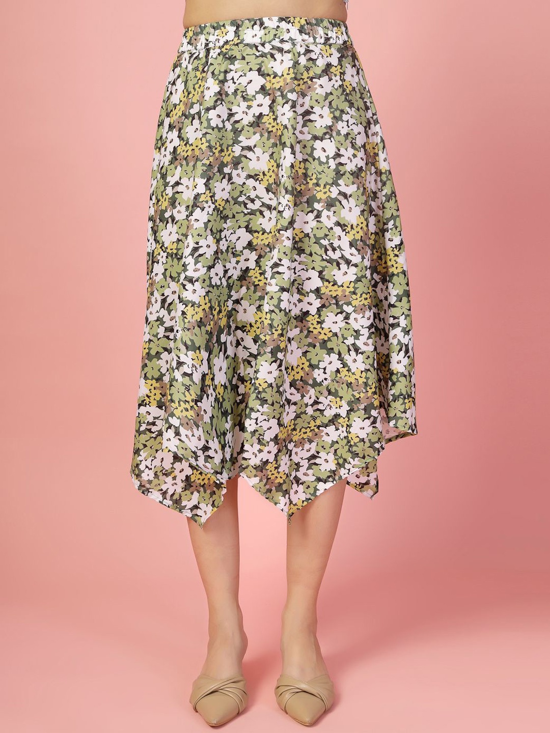 

Oomph! Floral Printed Midi Skirt, Green