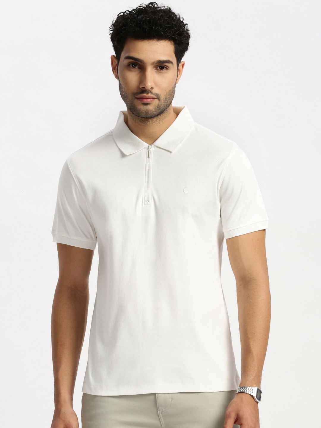 

Grit and Flair Men Polo Collar T-shirt, White