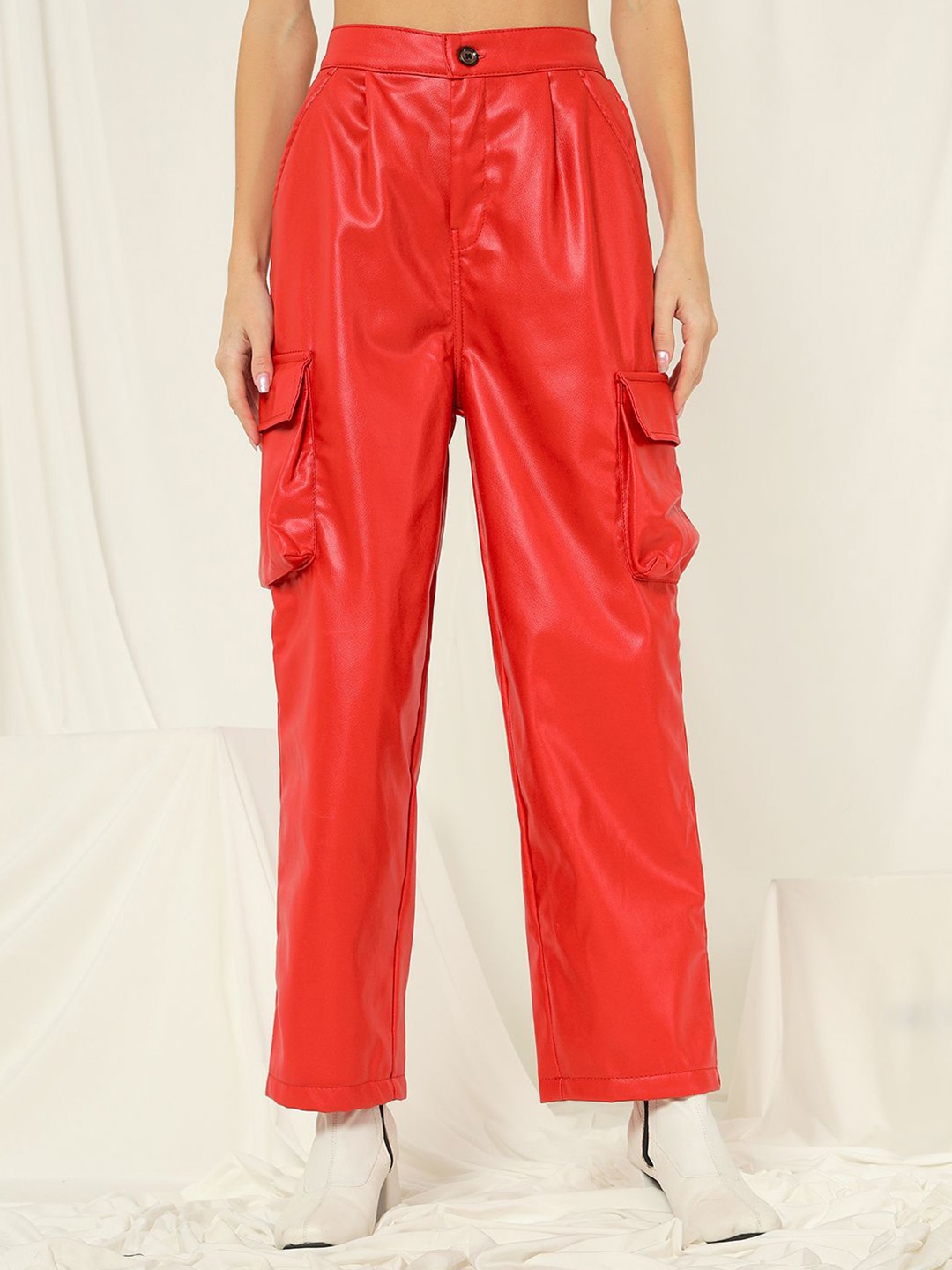 

TANDUL Women Regular Fit Original Pleated Cargos Trousers, Red