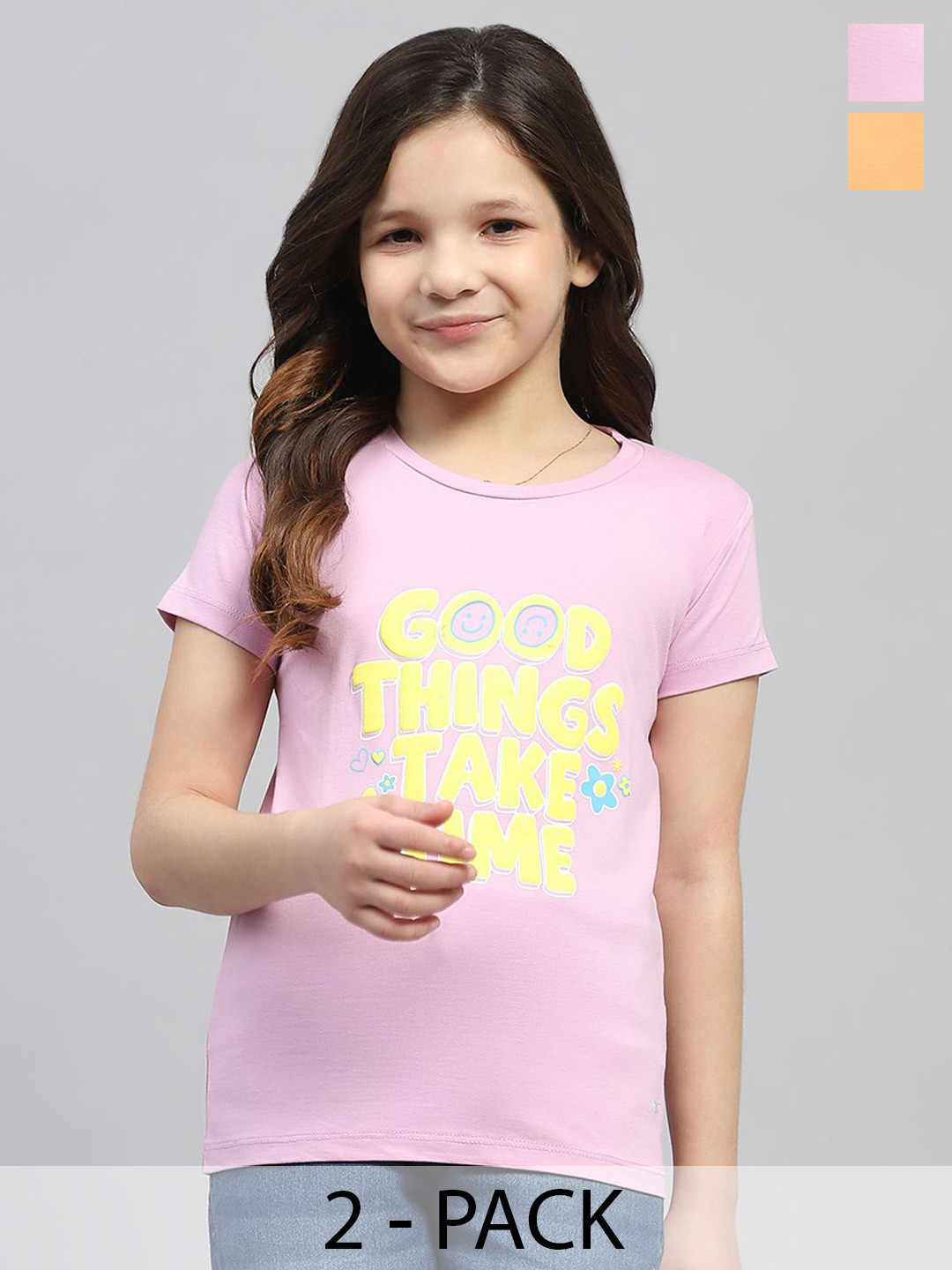 

Monte Carlo Girls Pack of 2 Typography Printed Top, Orange