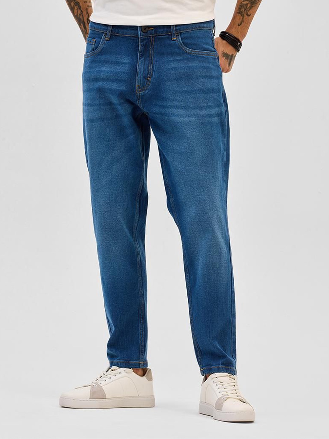 

Snitch Men Cotton Smart Slim Fit Light Fade Stretchable Jeans, Blue