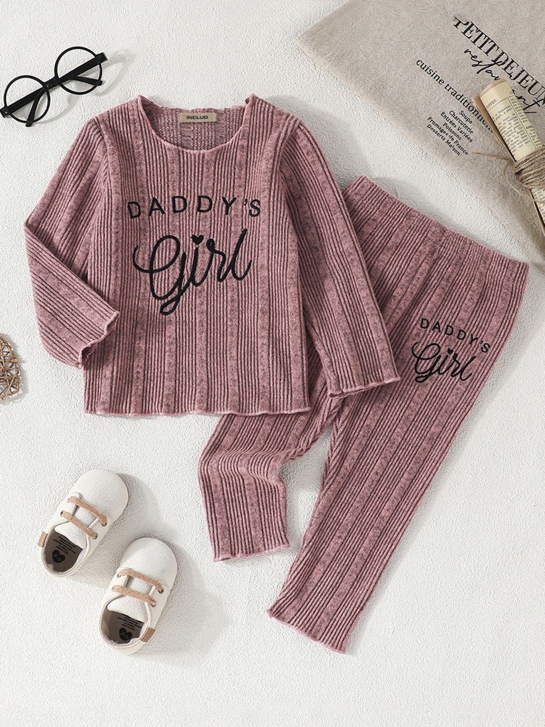 

INCLUD Girls Printed T-shirt with Trousers, Brown