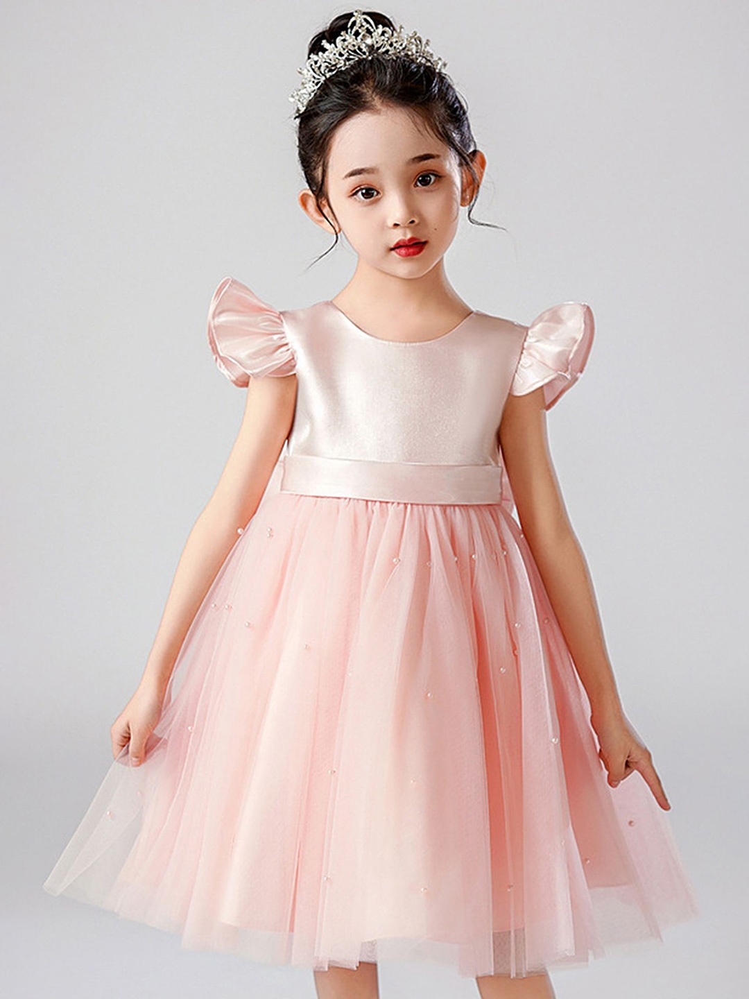 

LULU & SKY Flutter Sleeve Fit & Flare Dress, Pink