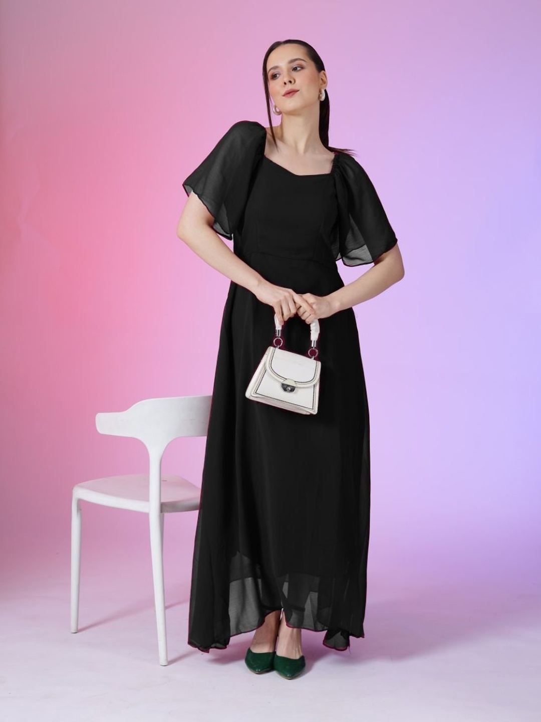 

Femvy Women Fit & Flare Maxi Dress, Black