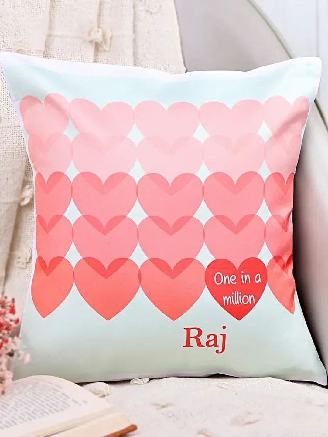 

fnp Green & Peach Colored Printed Square Shaped Cushion