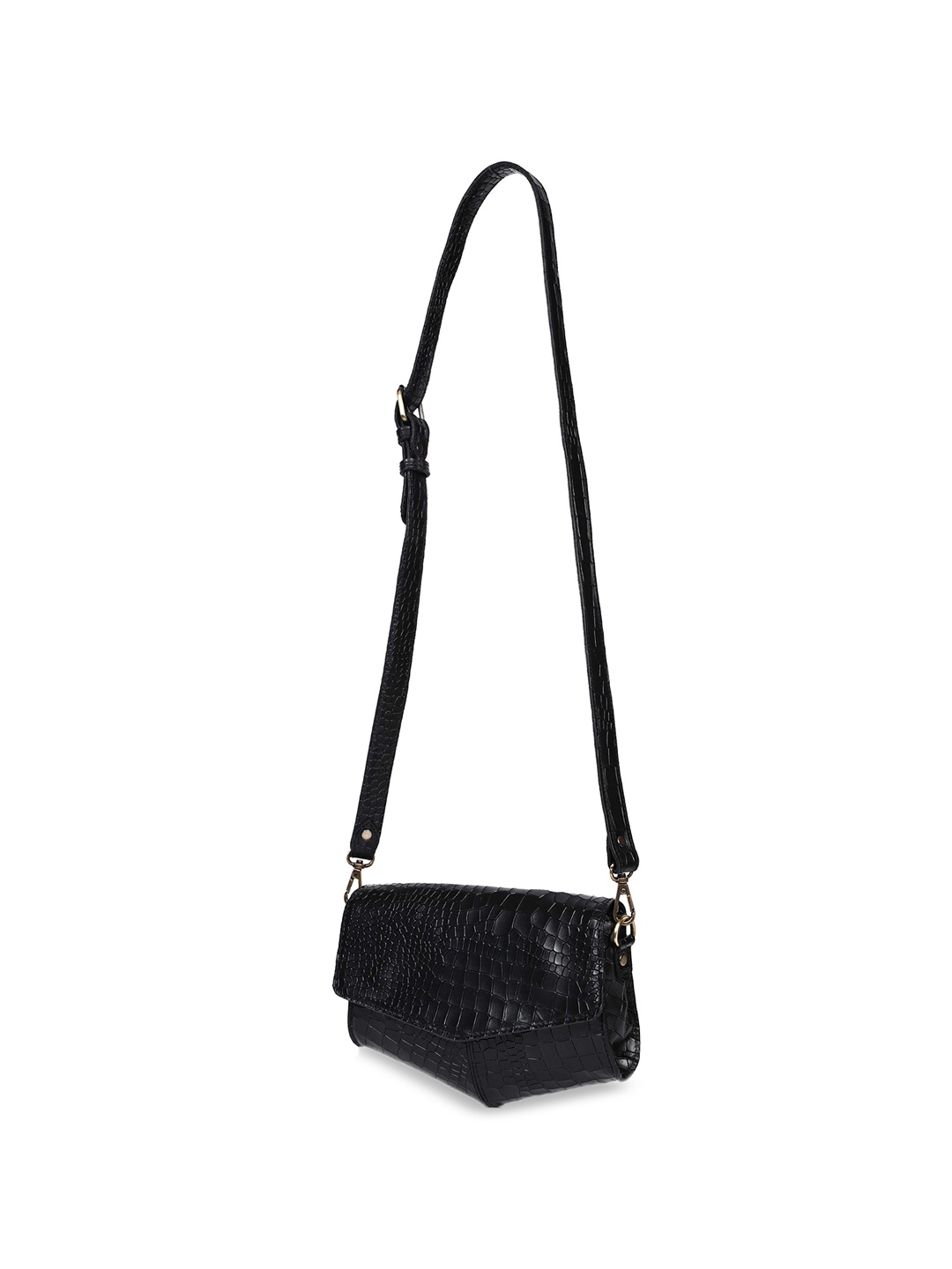 

Celtic Animal Textured Leather Structured Sling Bag, Black