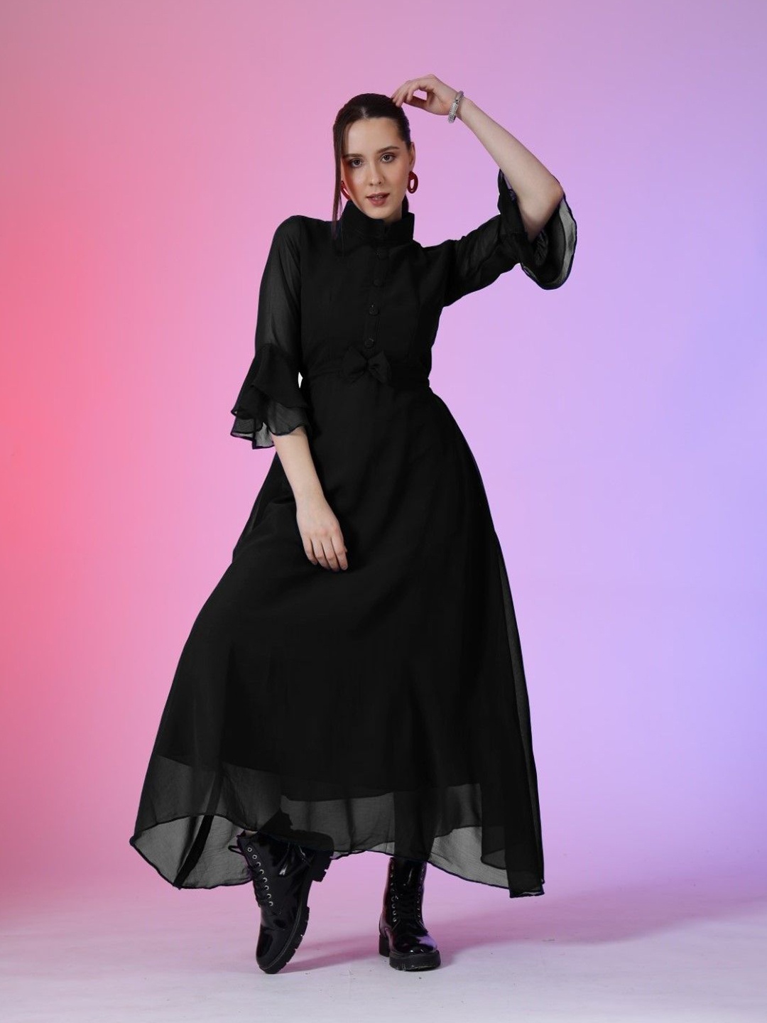 

Krunal Raiyani Women Fit & Flare Maxi Dress, Black